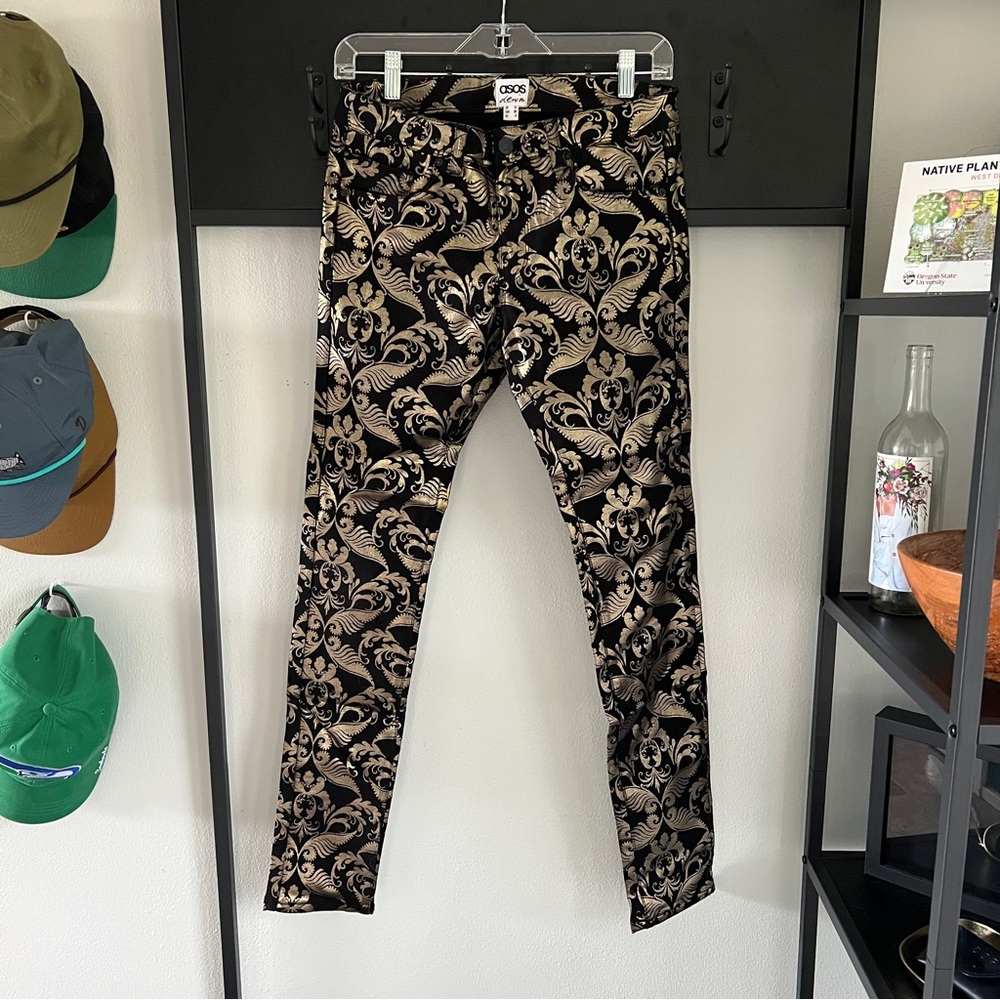 Like new! ASOS Denim in Metallic Black + Gold Baroque Patterned US6//UK 10